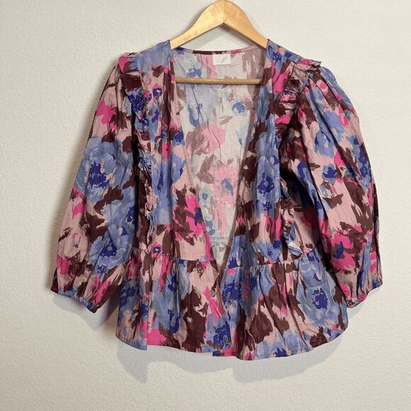 Anthropologie Elizabeth Gillett Floral Ruffle Crop Kimono Women's One Size - Picture 2 of 6